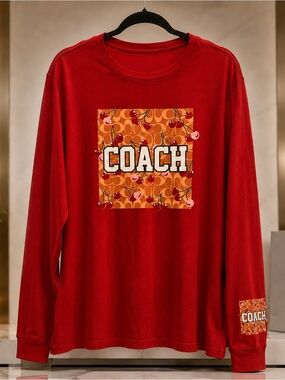 Red Long-Sleeve Tee with Cherry Logo Square